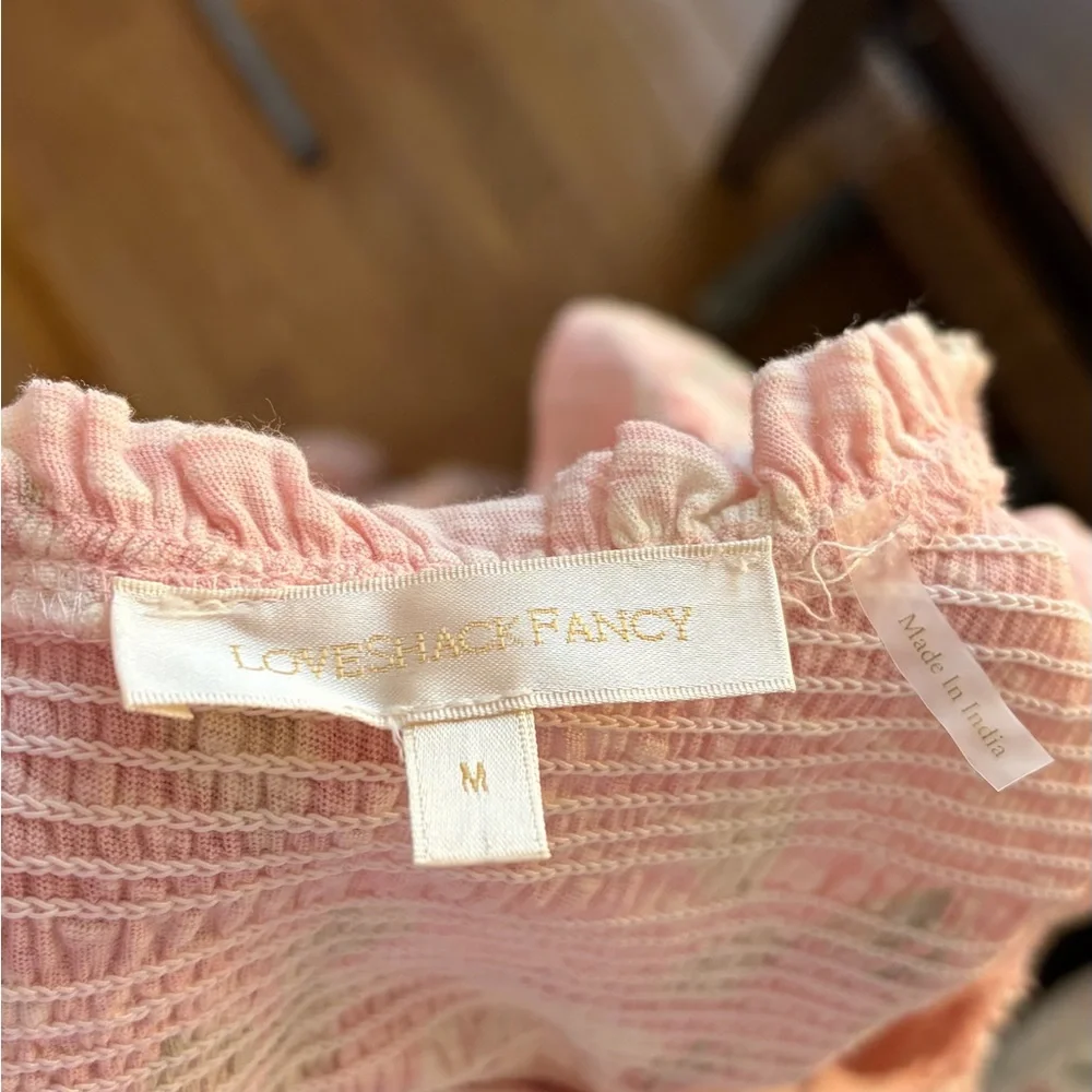 LoveShackFancy Chessie Maxi Dress Ballet Pink Floral Smocked M Cottagecore - Picture 9 of 10